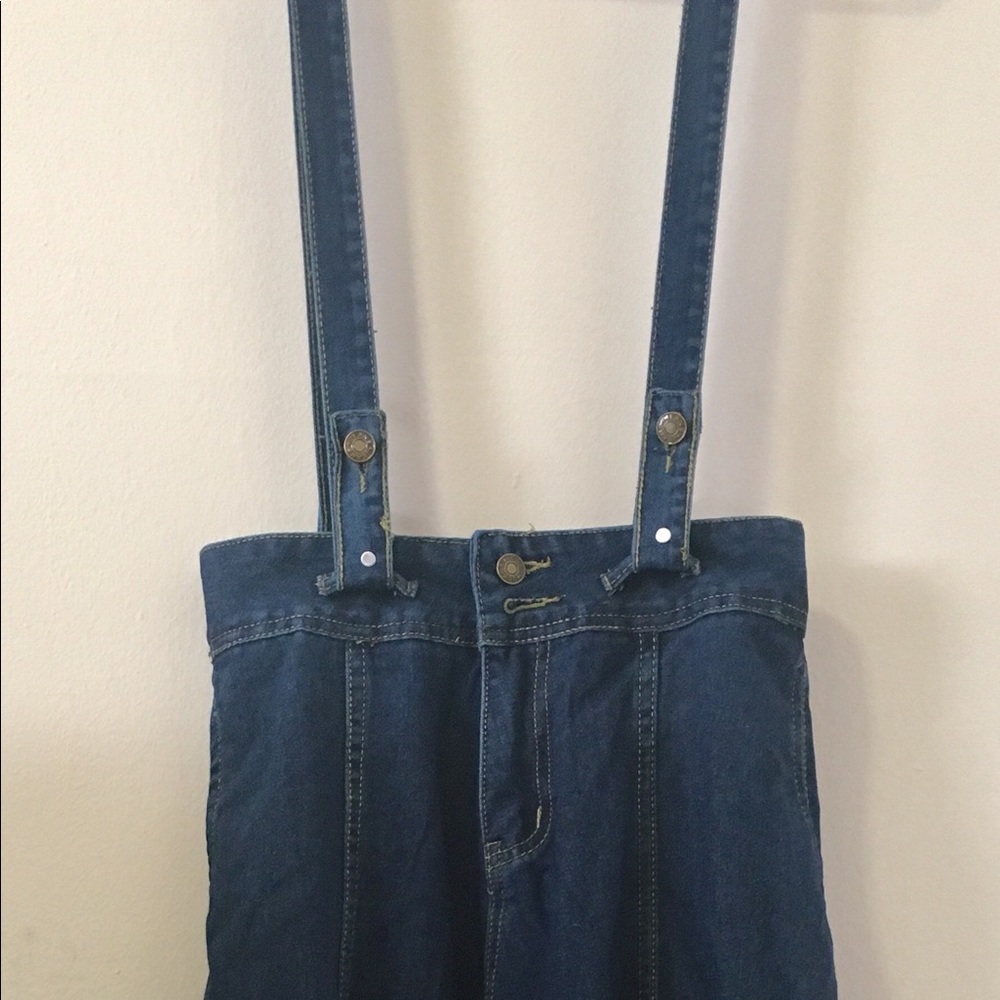 Midi jean skirt with jean suspenders